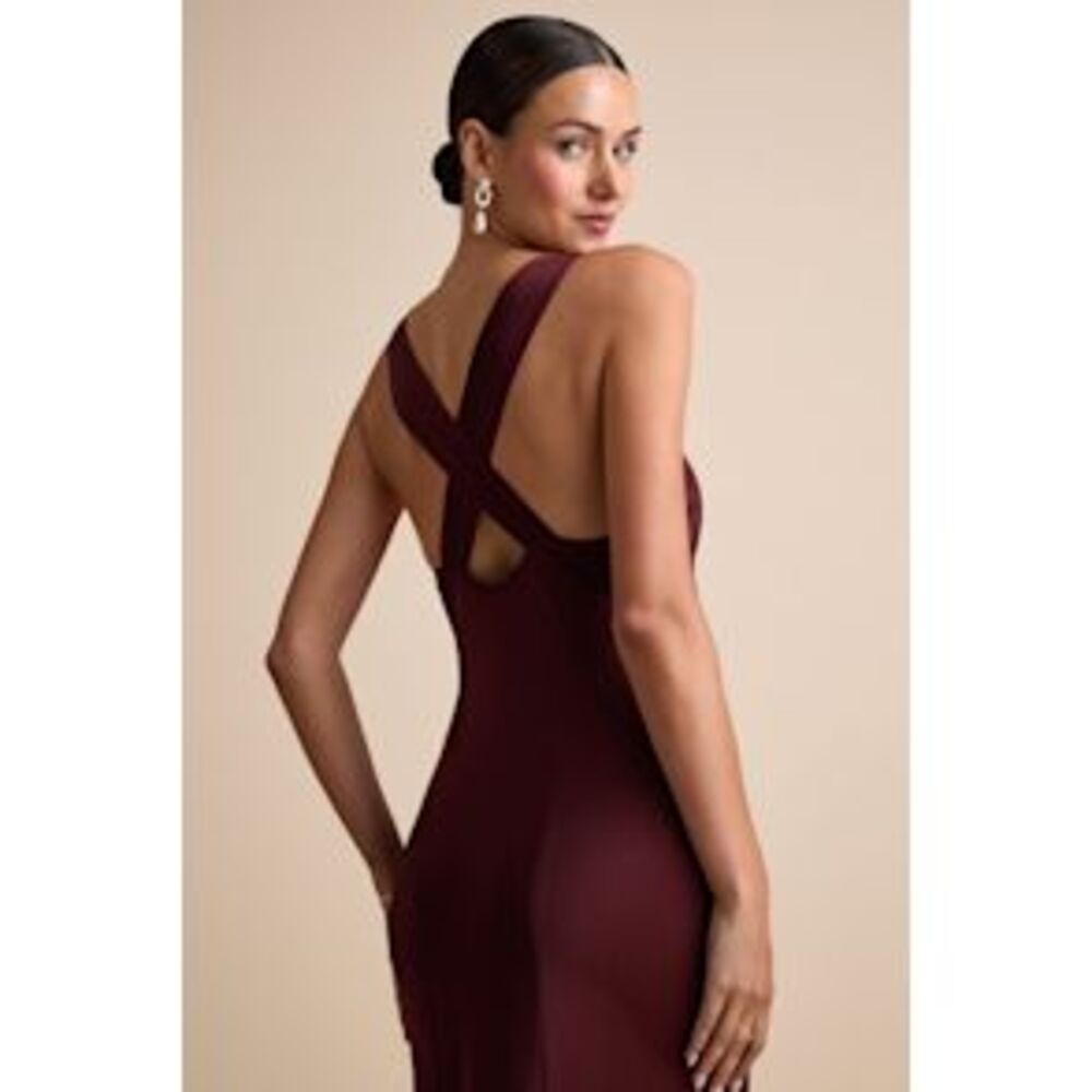 Lulus Ellena Satin Slip Midi Dress Burgundy Basic Sleeved X-Large